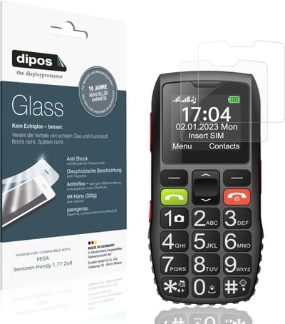 dipos – 2x Matte Pantserfolie geschikt voor FEGA Senioren-Handy 1.77 Zoll | 9H Screenprotector
