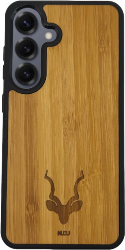 Kudu Samsung Galaxy S24 Plus hoesje case - Houten backcover - Handgemaakt en afgewerkt met duurzaam TPU - Bamboe - Zwart