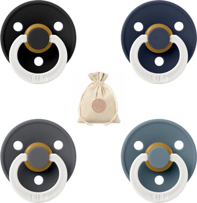 Bibs fopspenen maat 1 0-6 maanden - set 4 spenen + bolletoet speenzakje - Glow Petrol, Iron, Deep space en Black