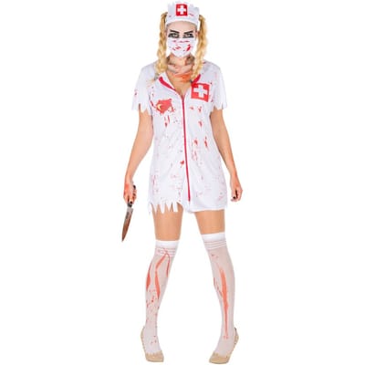 dressforfun - vrouwenkostuum sexy zombieverpleegster XL - verkleedkleding kostuum halloween verkleden feestkleding carnavalskleding carnaval feestkledij partykleding - 300065