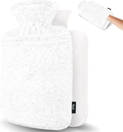 Warmwaterkruik - Kruik met hoes - Lekker opwarmen - Zachte pluche hoes - 1.8 liter - Wit