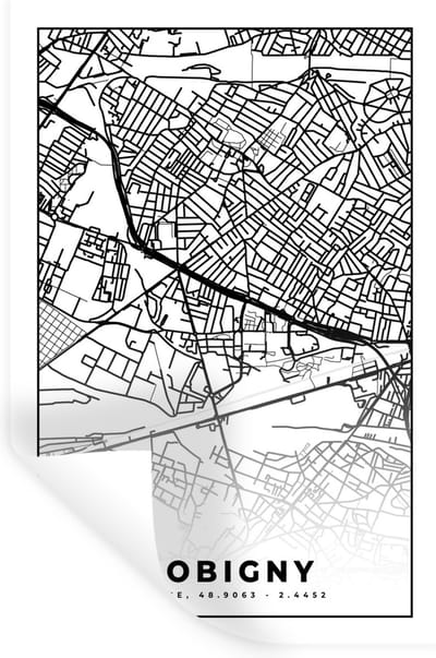 Muurstickers - Sticker Folie - Stadskaart - Bobigny - Frankrijk - Kaart - Plattegrond - Zwart wit - 20x30 cm - Plakfolie - Muurstickers Kinderkamer - Zelfklevend Behang - Zelfklevend behangpapier - Stickerfolie