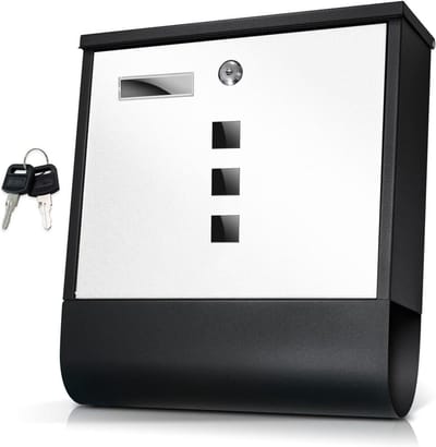Design Letter Box Stainless Steel with Newspaper Compartment - Lockable - Black and White - Window Name Tag