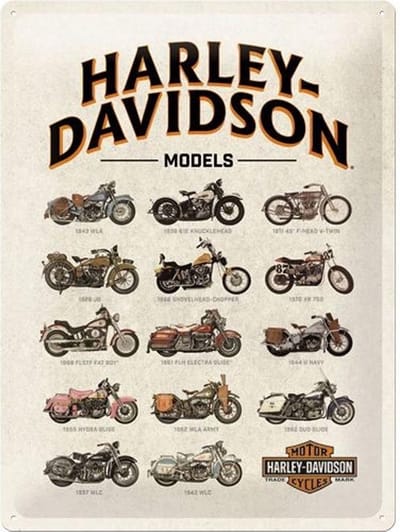 Harley-Davidson 14 Models Metalen wandbord in reliëf 30x40 cm