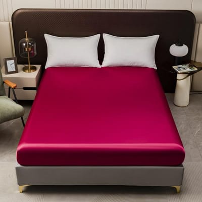 1PC Satijn Zijde Hoeslaken met Elastiek Wijnrood Glad Hoeslaken Ijskoelende Onderlakens voor Tweepersoonsbedden Kingsize Laken Fitted Sheet&Twin99x190 red