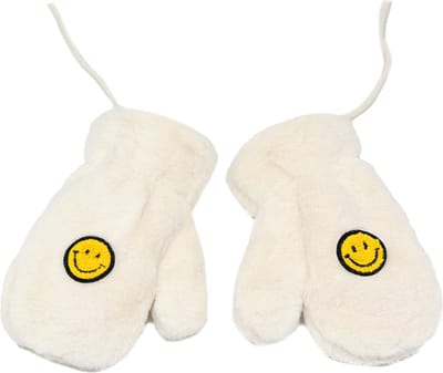 Kinderwanten smiley - crème - maat 4 - faux fur wanten voor kind - crème/geel - 6 tot 8 jaar - STUDIO Ivana