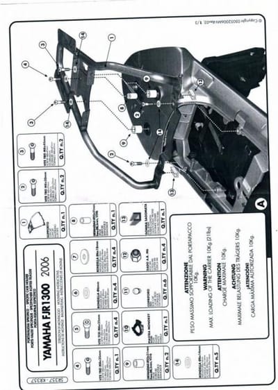 Kit Support de top case SR357 MONOKEY GIVI pour moto Yamaha 1300 FJR Neuf