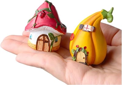 Miniatuur Huisjes - Fee Beeldjes - Tuin Decoratie - Hars Materiaal - 2 stuks - Geel