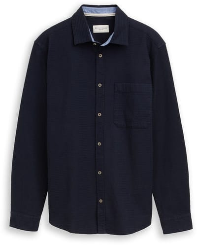Tom Tailor - Regular fit overhemd met wafelstructuur - Maat S - sky captain blue