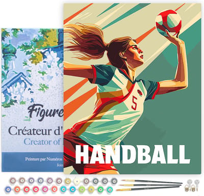 Figured'Art Schilderen op Nummer Volwassenen met lijst Sportaffiche Handbal- Handwerk acrylverf Kit DIY Compleet - 40x50cm Canvas al ingelijst