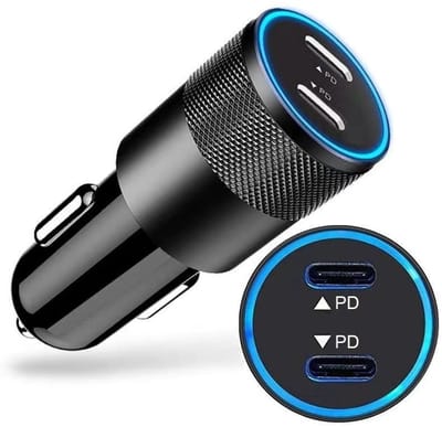 Autolader Dual USB-C - 2 Poorten Type-C Snellader - 40W - Sigarettenaansteker - Power Delivery Telefoon - Oplader Auto Adapter Universeel - Zwart