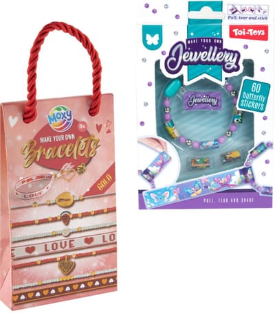 Creatieve Armbandjes Cadeauset – Goud Edition – 1x Sticker Armband (Willekeurige Kleur) + 1x Moxy Make Your Own Bracelets Gold (8x) – Luxe DIY Sieraden Maken voor Meisjes – Kerst – Sinterklaas