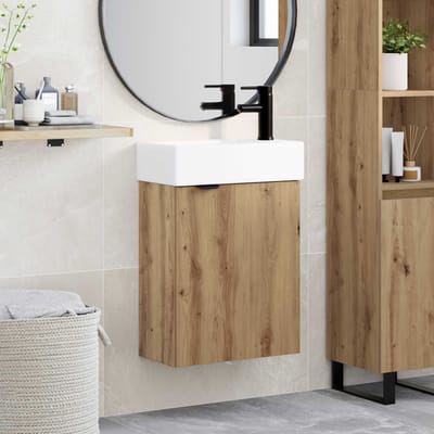 vidaXL - Badkamermeubel - met - kraan - Artisanaal - eiken - 45,5 - x - 22,5 - x - 84 - cm