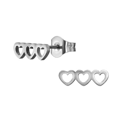 Zilver kleurige stainless steel 3 hartjes dames oorbellen | chirurgisch staal | hypoallergeen | Zilverana | RVS
