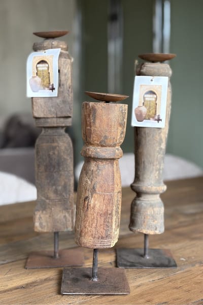 Set van 3 houten kandelaren Landelijke stijl kandelaren gemaakt van oude bouwmaterialen