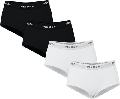 Pieces Onderbroek Pclogo Lady 4 Pack Solid Noos Bc 17106857 Black 4 Pack W. Blk/blk/white/white Dames Maat - S