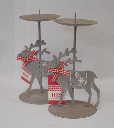 ZoeZo Design - 2 stuks - Kerst - Kaarshouder - vintage - grijs - metaal - H15 x Ø 8 cm - kandelaar