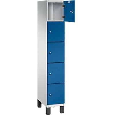 C+P Cambio lockerkast, 1 vak, 5 vakken, op poten, B 300 x D 525 x H 1980 mm, lichtgrijs/enziaansblauw