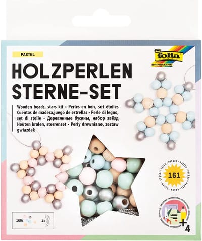 Pasteltinten houten kralen sterrenset, 161 delig.