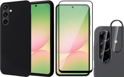 Hoesje geschikt voor Samsung Galaxy A56 / A36 - Screenprotector Volledig Dekkend Glas & Camera Protector - Mat Back Case Zwart