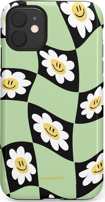 Casetastic hoesje geschikt voor Apple iPhone 11 - Dubbellaagse bescherming - Golvende madeliefjes - Fashion Case - Mintgroen Zwart Wit Beige