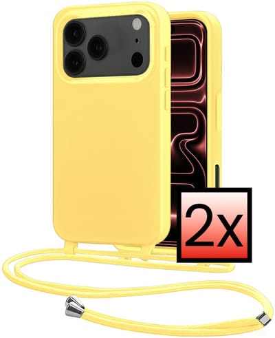 Hoes Geschikt voor iPhone 17 Pro Met Telefoonkoord - Siliconen Hoesje Backcover Met Ketting - Geel - 2 PACK