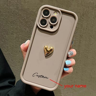 3D Gouden Liefde Hart Gepersonaliseerde Custom Naam Hoesje Voor iPhone 16 15 14 13 12 11 Pro Max X XS XR 7 8 Plus Siliconen Candy DIY Cover For iPhone 14 Plus