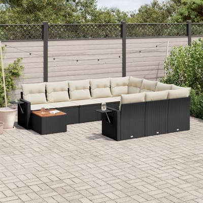 vidaXL - 11-delige - Loungeset - met - kussens - poly - rattan - zwart
