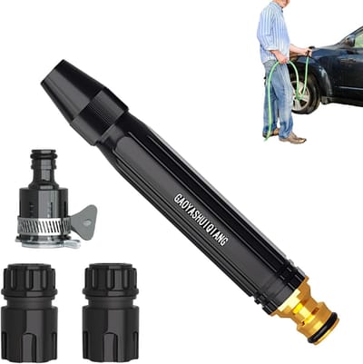 Slangmondstuk Hogedruk - Verstelbare Sproeier - Auto Wassen - Lekvrije Aansluiting - 16 cm Lengte - Zwart