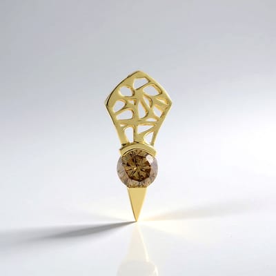Cavill - Luxe Gouden Hanger - 9K Geel Goud - 0,23 ct I2 Champagne Diamant Ronde Briljant - Filigraan Design - Elegante Sieraden