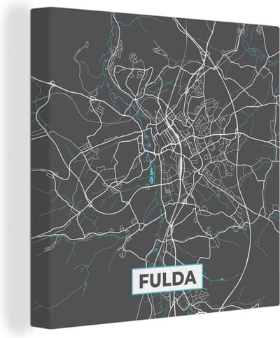 Canvas Schilderij Fulda – Stadskaart – Blauw – Plattegrond – Stadskaart – Kaart - Duitsland - 20x20 cm - Wanddecoratie