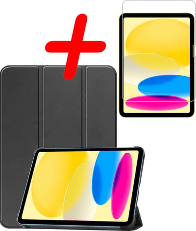 Hoesje Geschikt voor Apple iPad 10 (2022) - 10.9 inch - 10e Generatie - Met Screenprotector - Trifold Bookcase - Hard Cover - Hardcover Book Case - Tablet Hoes - Zwart