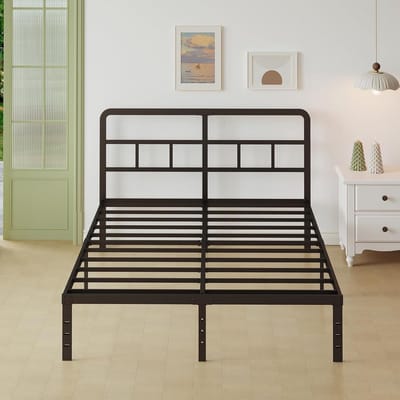 Metalen Bedframe - Bed met hoofdbord - Slaapkamer Inrichting - Ruimte onder bed - 180 x 200 cm - Zwart