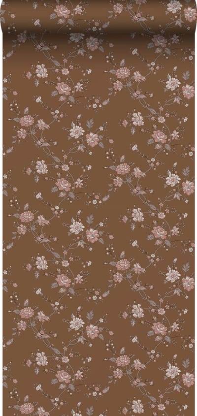 ESTAhome behang bloemetjes roest bruin en roze - 53 cm x 10.05 m - 139286