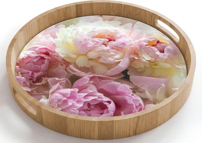 Dienblad rond 40x40 cm - Schootdienblad hout - Vintage - Bloemen - Rozen - Natuur - Borrelplank rechthoek - Plateau houten dienbladen