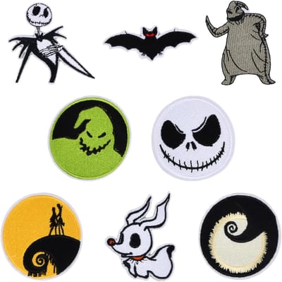 SnelShoppen - Set van 8 Halloween Patches - Geborduurde Strijkpatches voor Kleding - Skelet, Vleermuis, Spook, Heksenhoed - Ideaal voor Kids en Volwas