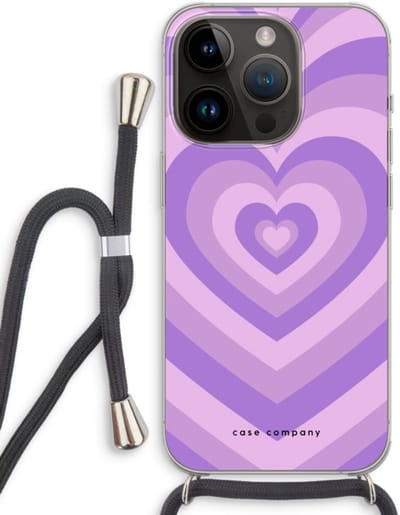 Case Company® - Hoesje met koord geschikt voor iPhone 14 Pro hoesje met Koord - Hart Paars - Telefoonhoesje met Zwart Koord - Bescherming aan alle Kanten en Over de Schermrand