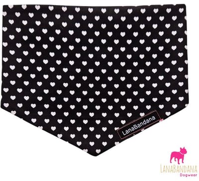 LanaBandana Dogwear | Hondenbandana | Valentijn | Hartjes Zwart maat S