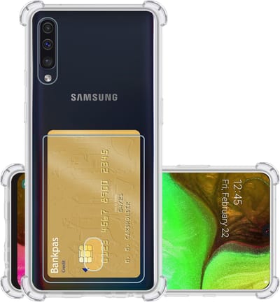 Hoesje - Geschikt voor Samsung Galaxy A50 / A50s - Met Pashouder en Kaarthouder - Telefoon Hoes Shockproof - Siliconen Case - Back Cover - Shock Proof - Pasjes Houder - Transparant