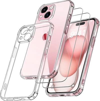 TPU schokbestendig Hoesje siliconen met 2-pack Schermbeschermer [Camera all-round bescherming] Geschikt voor: Apple iPhone 15 Plus