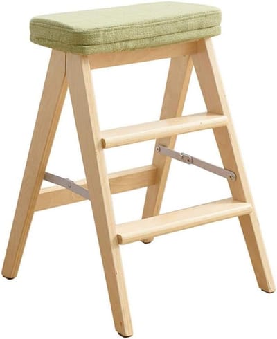 Houten Keukentrapje - Opstapje Keuken - Veilig Klussen - Afneembaar Kussen - 42cm Hoog - Groen