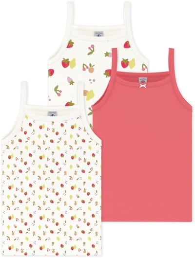 Petit Bateau Setje met katoenen kinderhemdjes met vruchtenprint Meisjes Onderhemd - Oranje + Wit/Meerkleurig + Wit/Groen/Meerkleurig