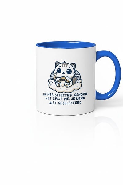 Koffiemok met Kat en Selectieve Gehoor - Grappige Cadeau Mok