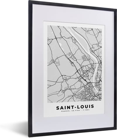 Fotolijst incl. Poster - Plattegrond - Kaart - Stadskaart - Frankrijk - Saint-Louis - 30x40 cm - Posterlijst