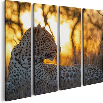 Artaza Canvas Schilderij Vierluik Luipaard Tijdens De Zonsondergang - 80x60 - Foto Op Canvas - Canvas Print