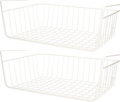 Urban Living Kastmandje - 2x - opberg/hang mandjes - rvs - wit - 40 x 25 x 14 cm - draadmand