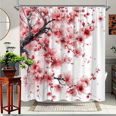 1 Stuk Kersenbloesem Douchegordijn Met Bloemenpatroon Voor Badkamer Decoratie - Polyester Stof, Comfortabele En Levendige Look, Inclus W60H190(CM)-1 Pcs