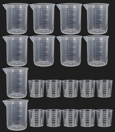 Maatbekers van kunststof, 20 stuks, transparante maatbekerset, maatbekers, waspoeder, doseerder, lab, beker met schaal, voor het mengen van kleur laboratorium epoxyhars, koken, schilderaccessoires (30