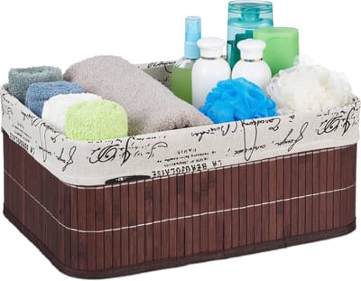 mandje badkamer - 15,5 l - bamboe - met retro print - opvouwbaar - voor speelgoed - bruin