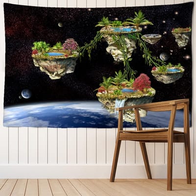 Eiland in de Sterren Wandkleed Boheemse Esthetiek Natuurlandschap Kunst Huis Slaapzaal Woonkamer Decor 95x70cm brown
